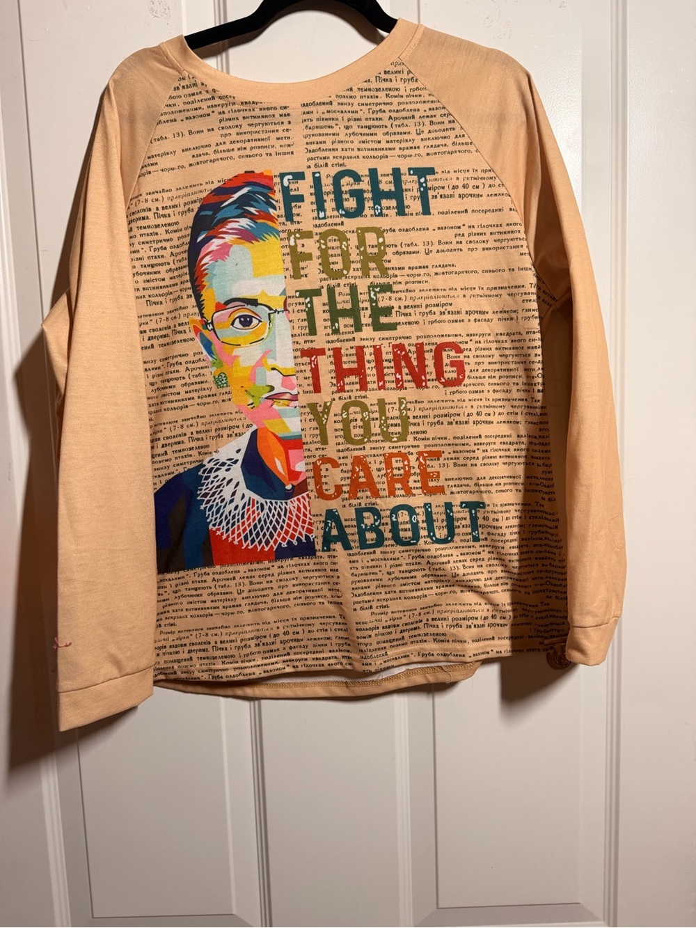 Long Sleeve Graphic RBG Tee in Beige with Multicolor Print